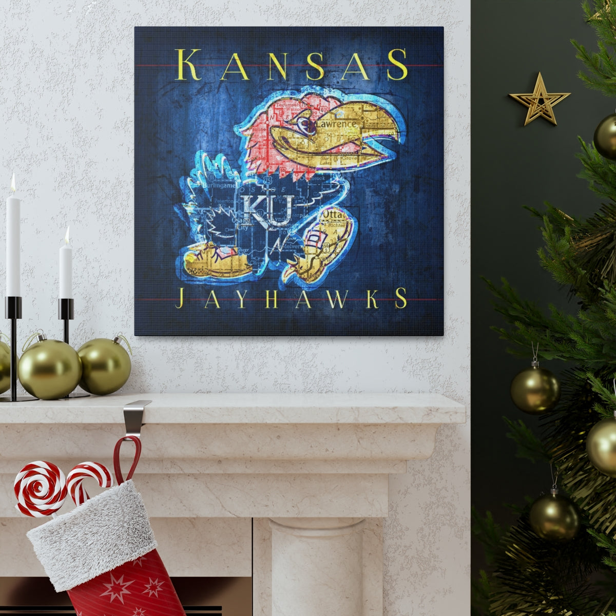 Kansas Jayhawks Vintage Canvas Map