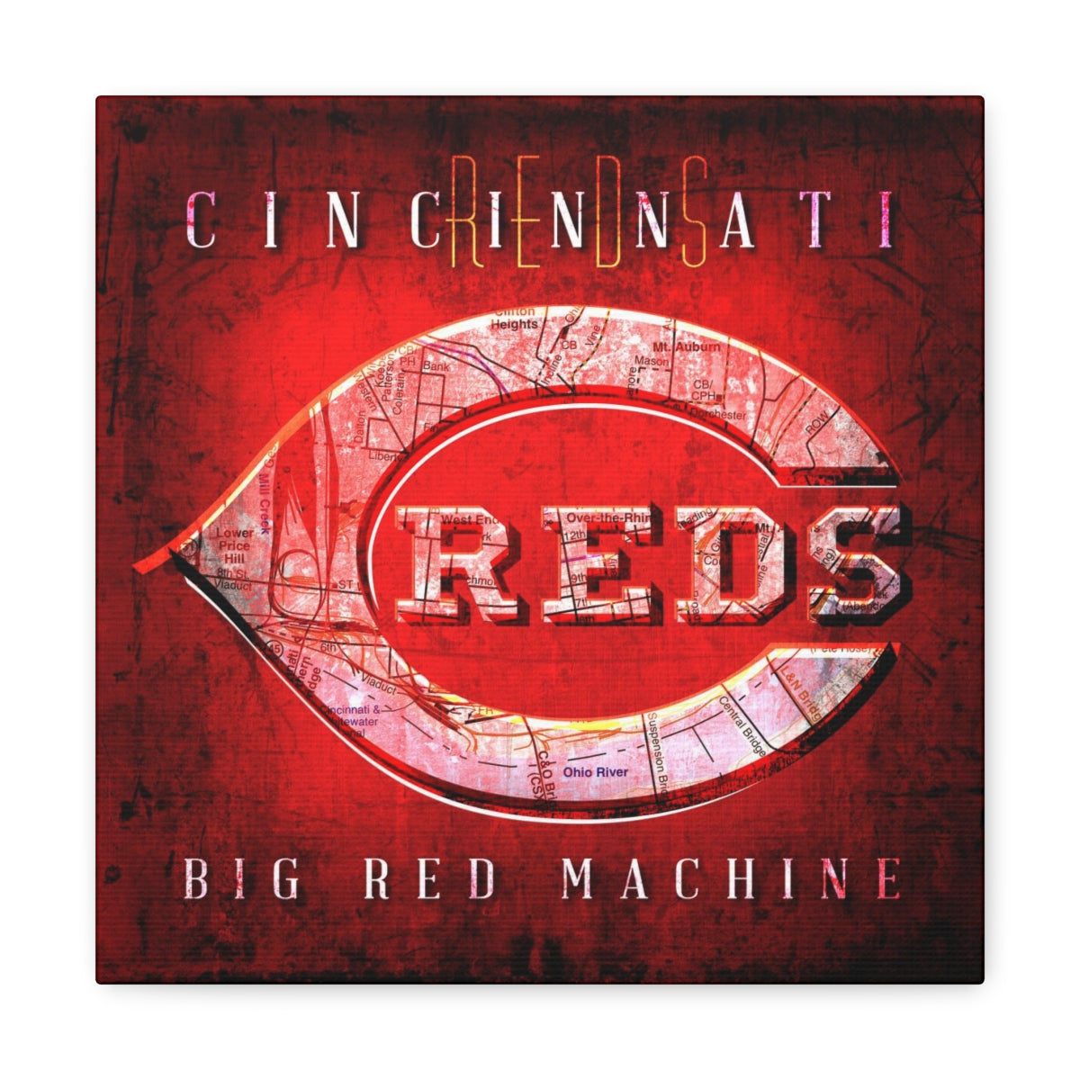 Cincinnati Reds Vintage Canvas Map