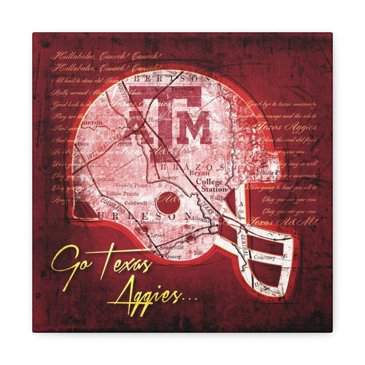 Texas A&M Aggies Vintage Canvas Map | Fight Song Lyrics