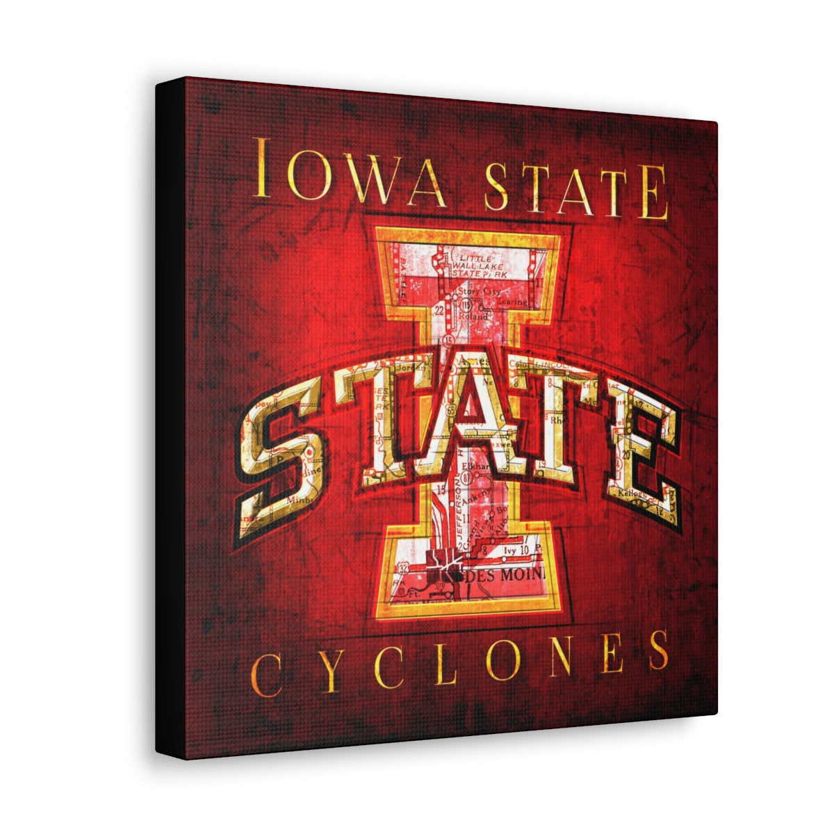 Iowa State Cyclones Vintage Canvas Map