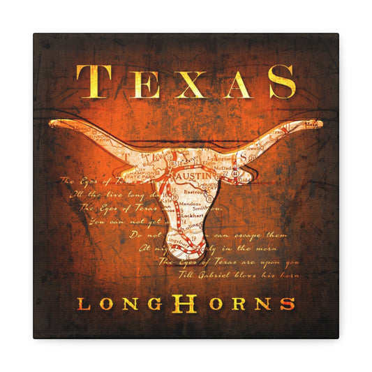 Texas Longhorns Vintage Canvas Map | Fight Song Lyrics