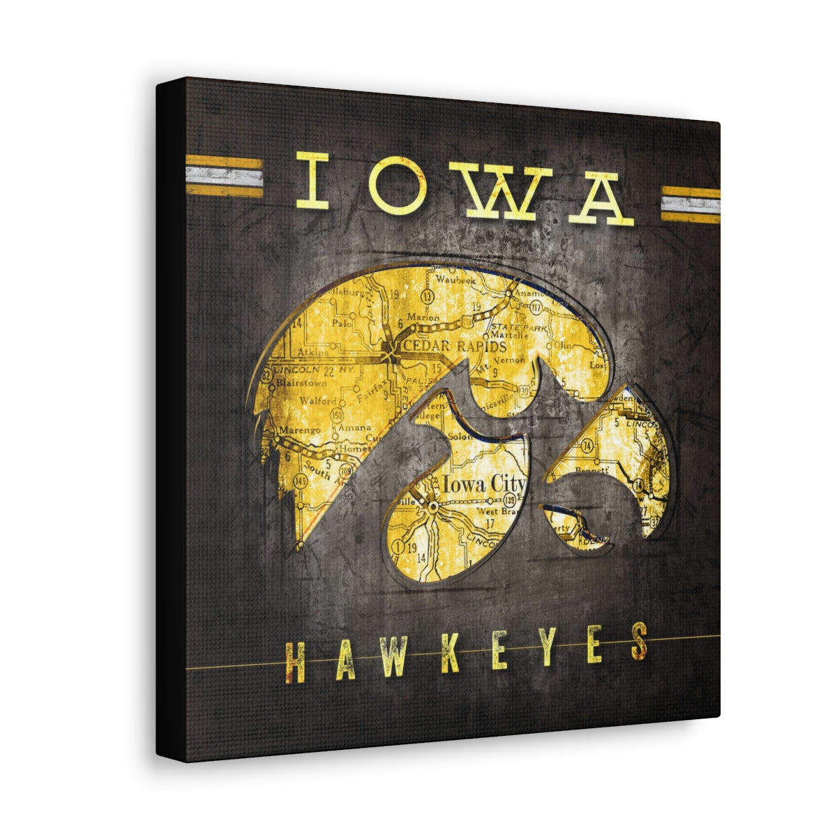Iowa Hawkeyes Vintage Canvas Map