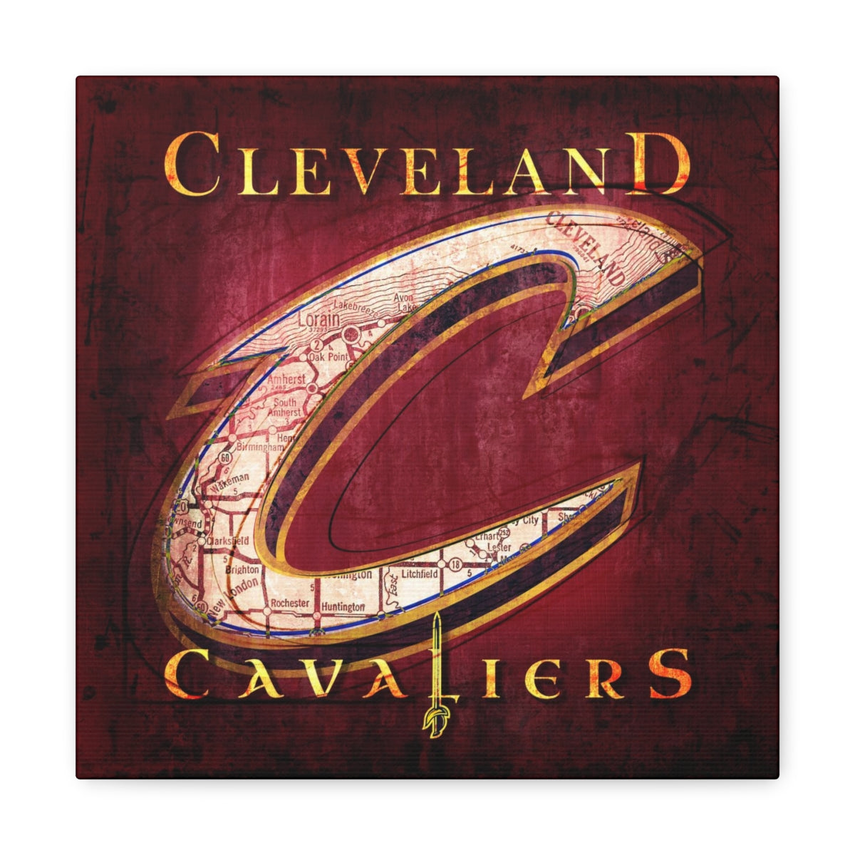 Cleveland Cavaliers Vintage Canvas Map