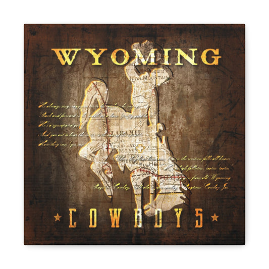 Wyoming Cowboys Vintage Canvas Map | Fight Song Lyrics