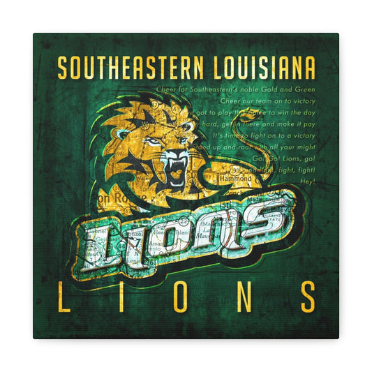 Southeastern Louisiana Lions Vintage Canvas Map | Fight Song Lyrics