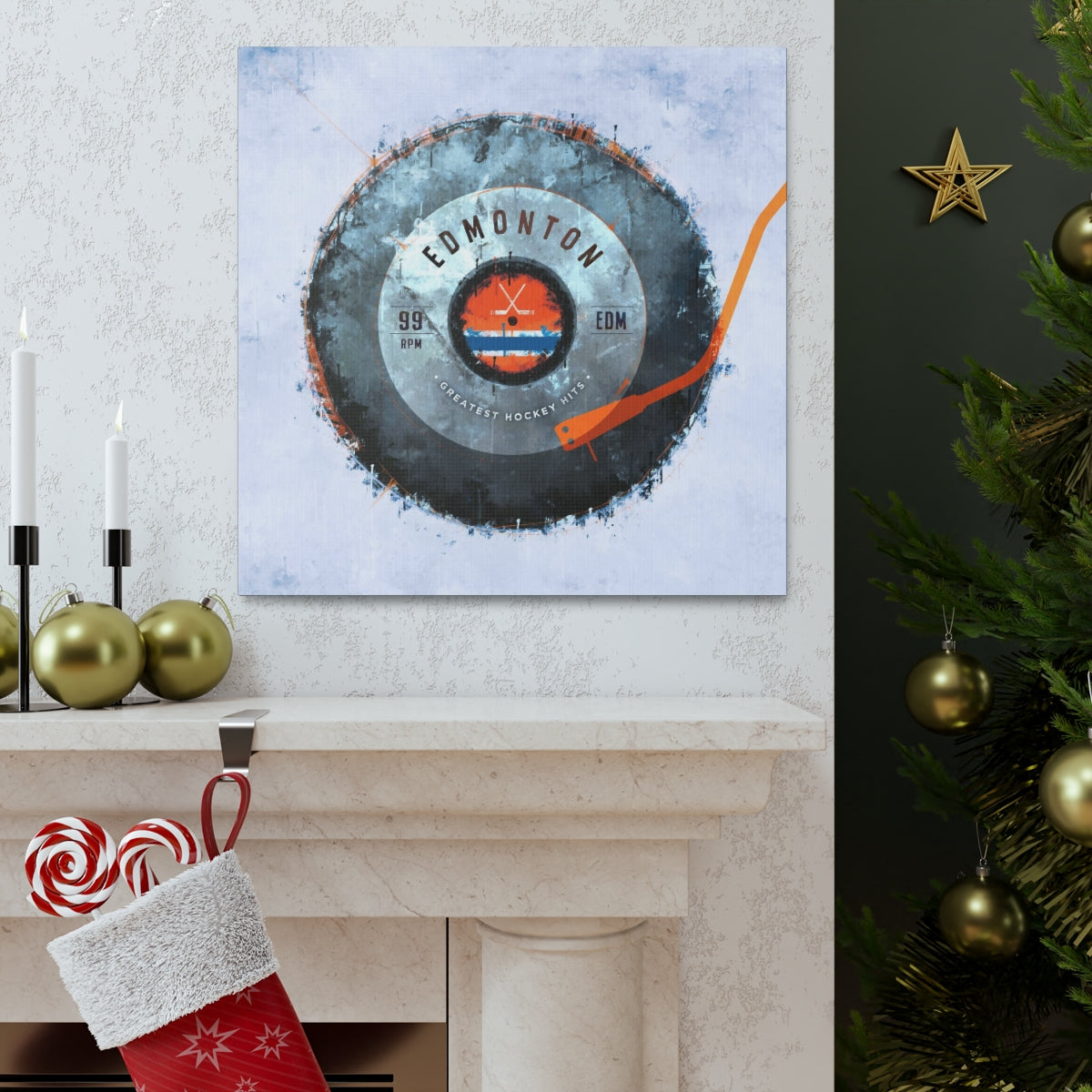 Edmonton Oilers Hockey Puck Turntable Canvas Art