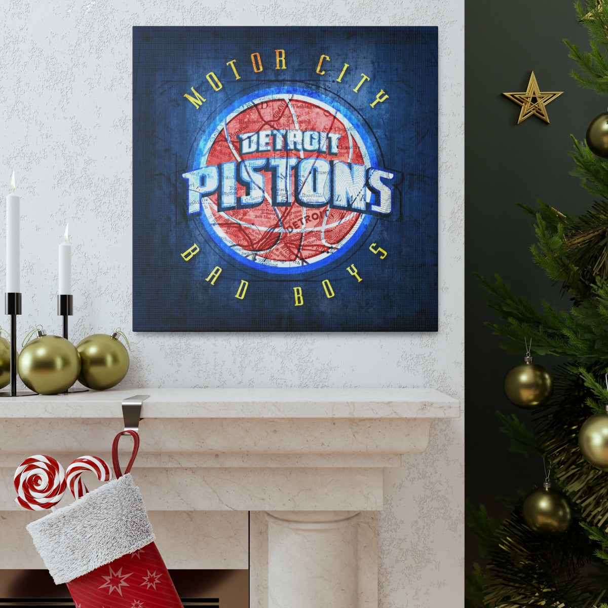 Detroit Pistons Vintage Canvas Map