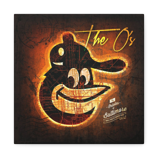 Baltimore Orioles Vintage Canvas Map | Cartoon Bird