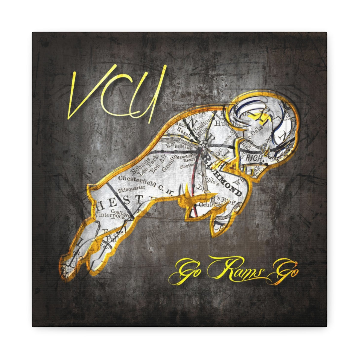 VCU Rams Vintage Canvas Map – Retro League Art