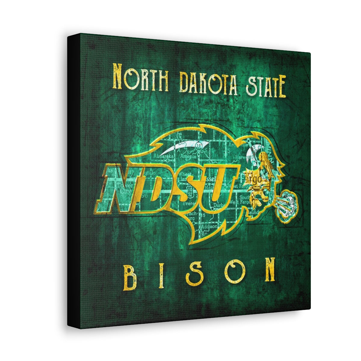 North Dakota State Bison Vintage Canvas Map