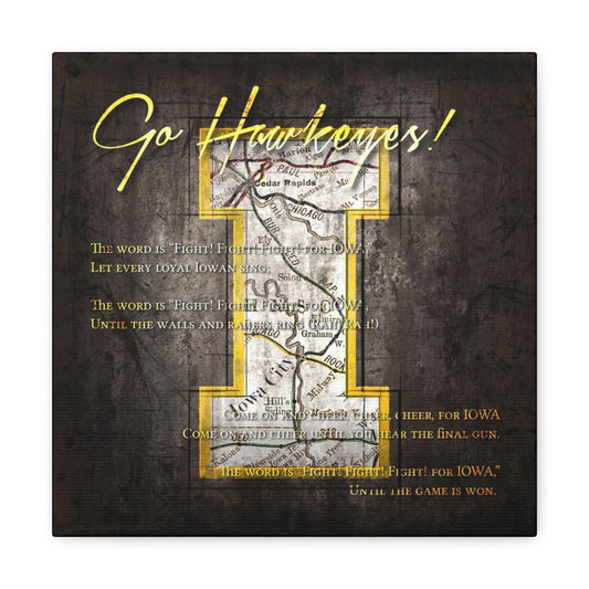 Iowa Hawkeyes Vintage Canvas Map | Fight Song Lyrics