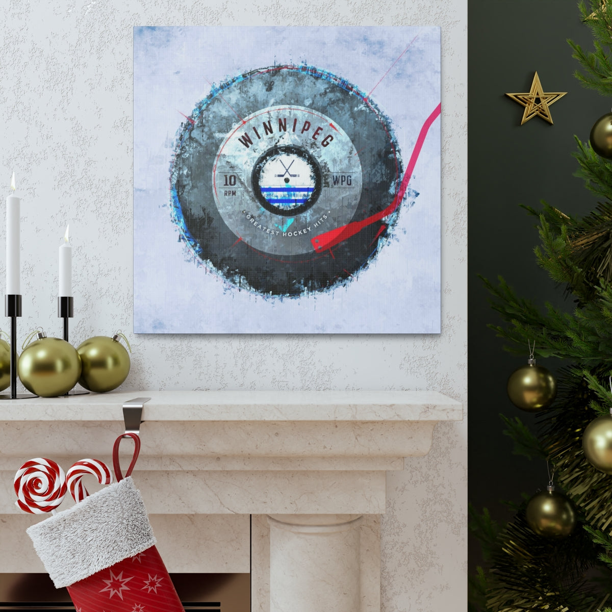 Winnipeg Jets Hockey Puck Turntable Canvas Art