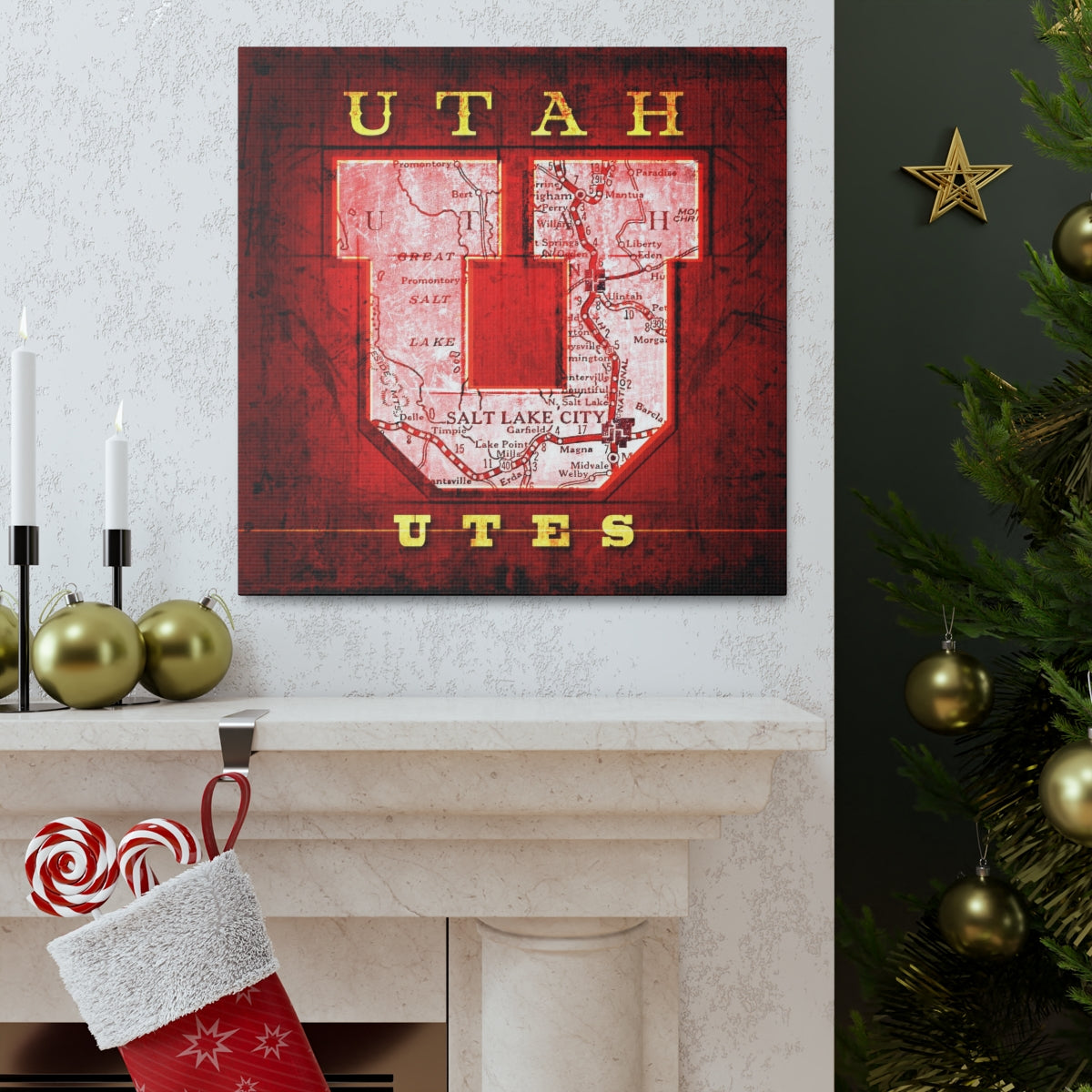 Utah Utes Vintage Canvas Map