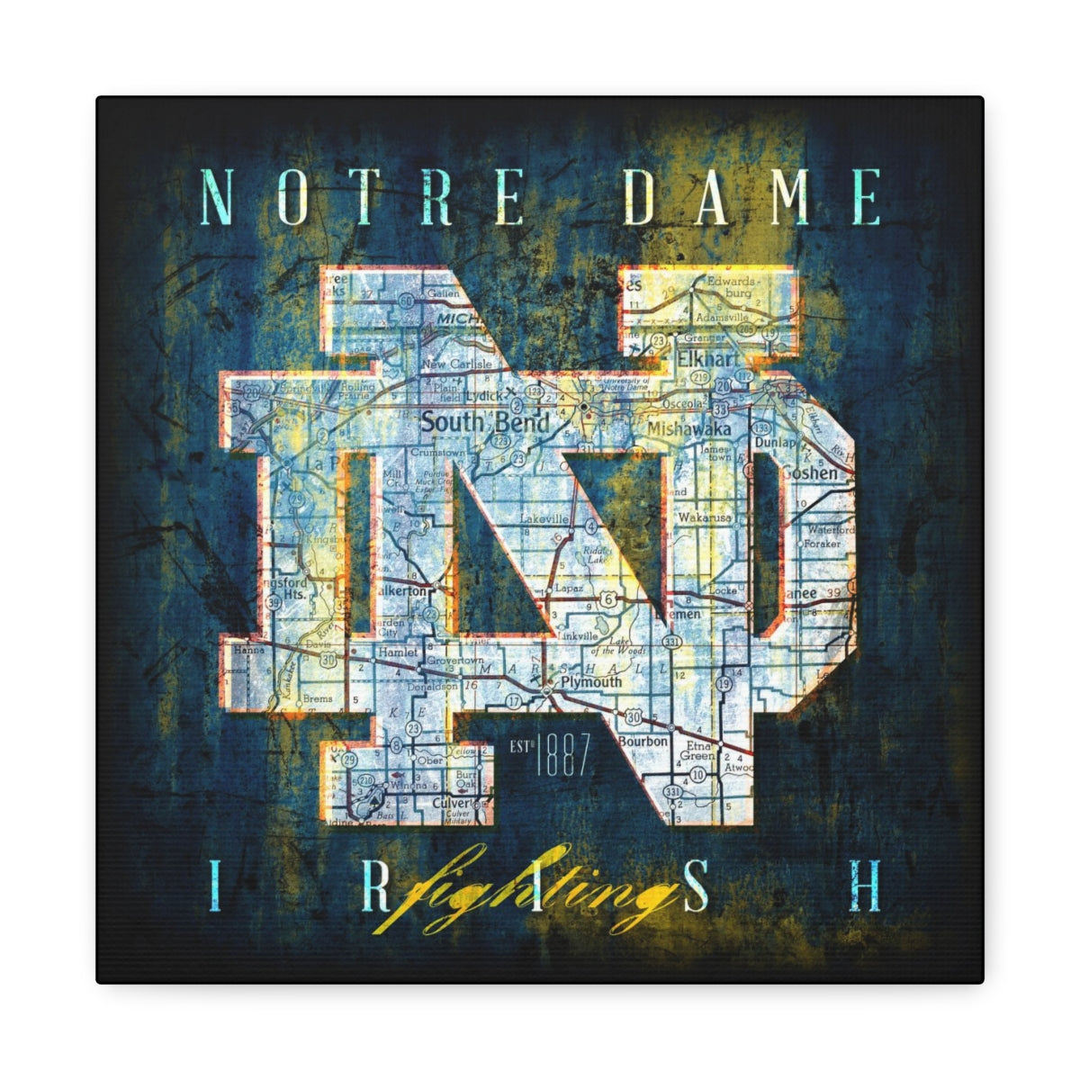 Notre Dame Fighting Irish Vintage Canvas ND Map