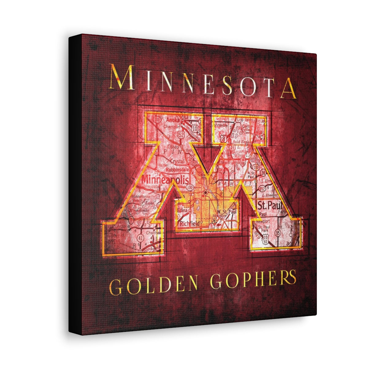 Minnesota Golden Gophers Canvas Map