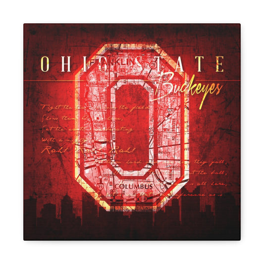 Ohio State University Buckeyes Vintage Canvas Map | Fight Song Lyrics