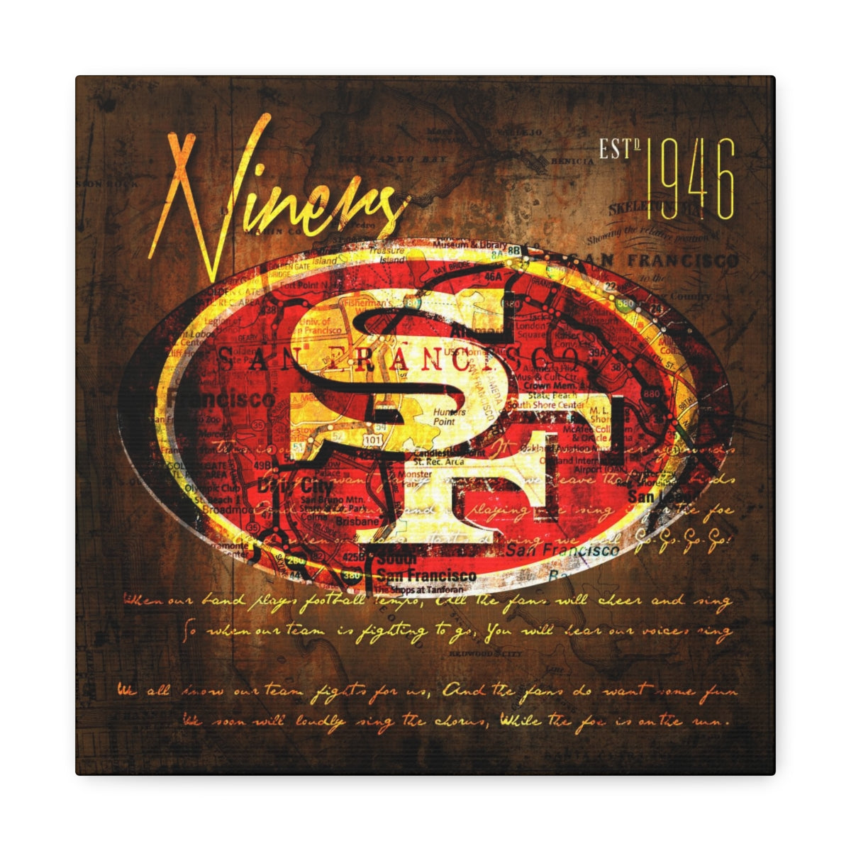 San Francisco 49ers Vintage Canvas Map