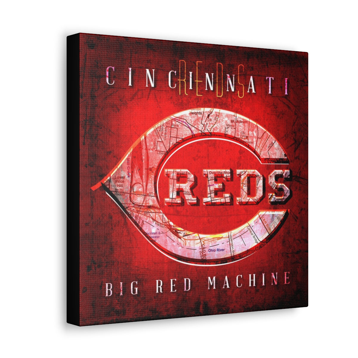 Cincinnati Reds Vintage Canvas Map