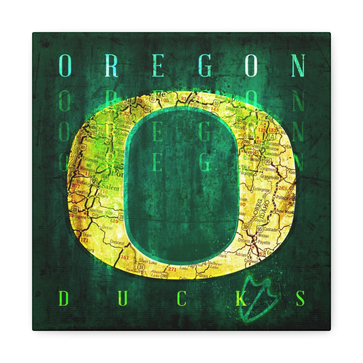 Oregon Ducks Vintage Canvas Map