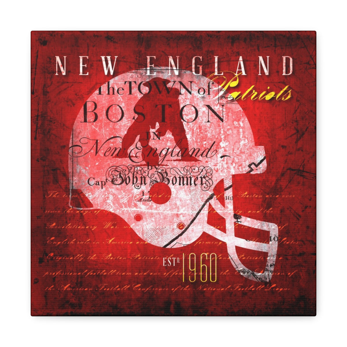 New England Patriots Throwback Vintage Canvas Map