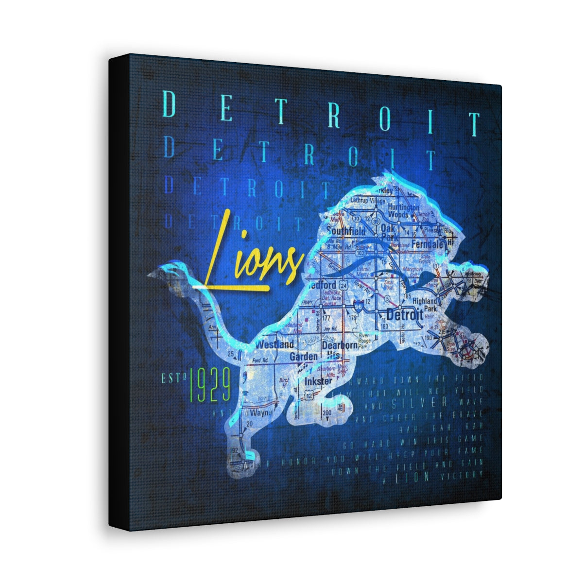 Detroit Lions Vintage Canvas Map