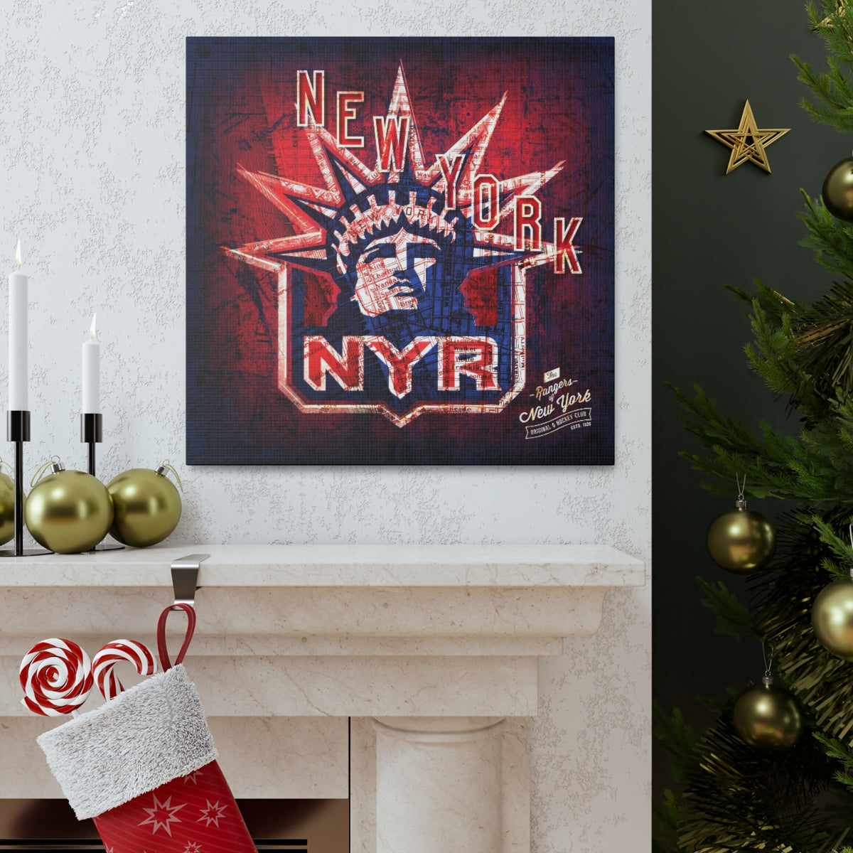 New York Rangers Vintage Canvas Map | Statue of Liberty