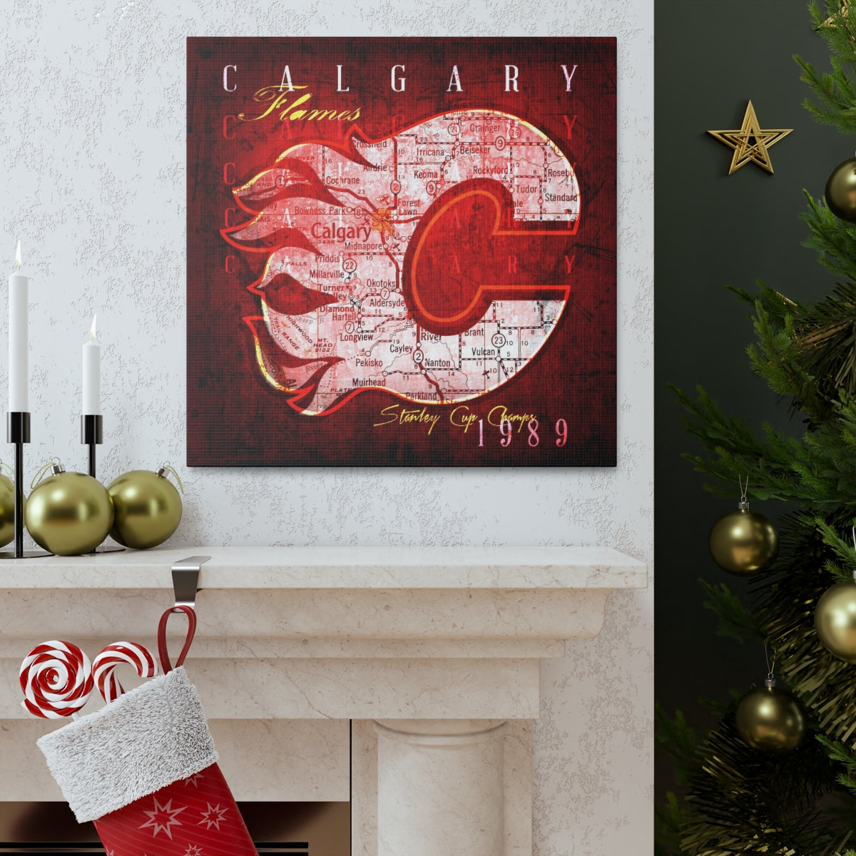 Calgary Flames Vintage Canvas Map