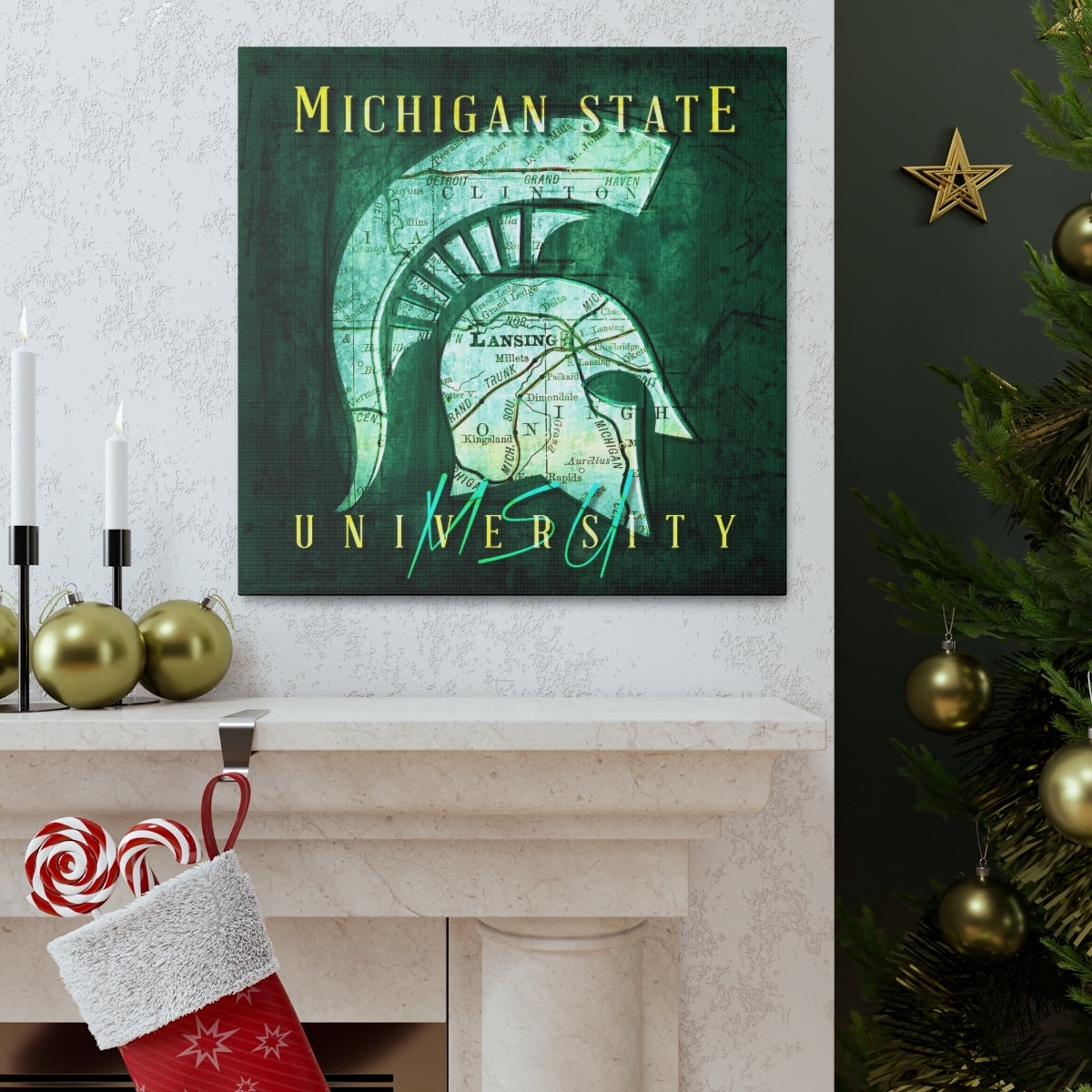 Michigan State Spartans Vintage Canvas Map