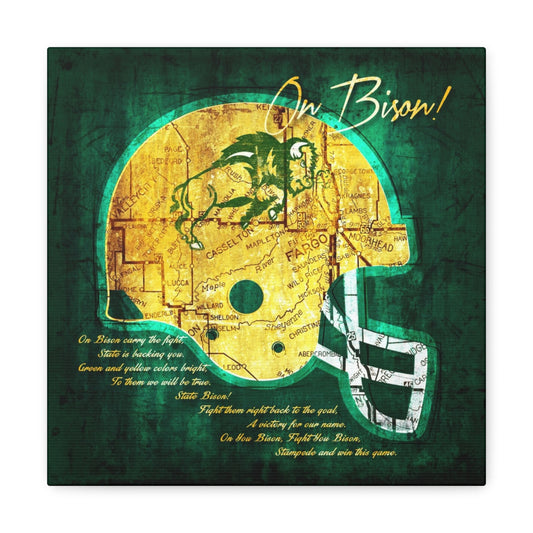 North Dakota State Bison Vintage Canvas Map | Fight Song Lyrics