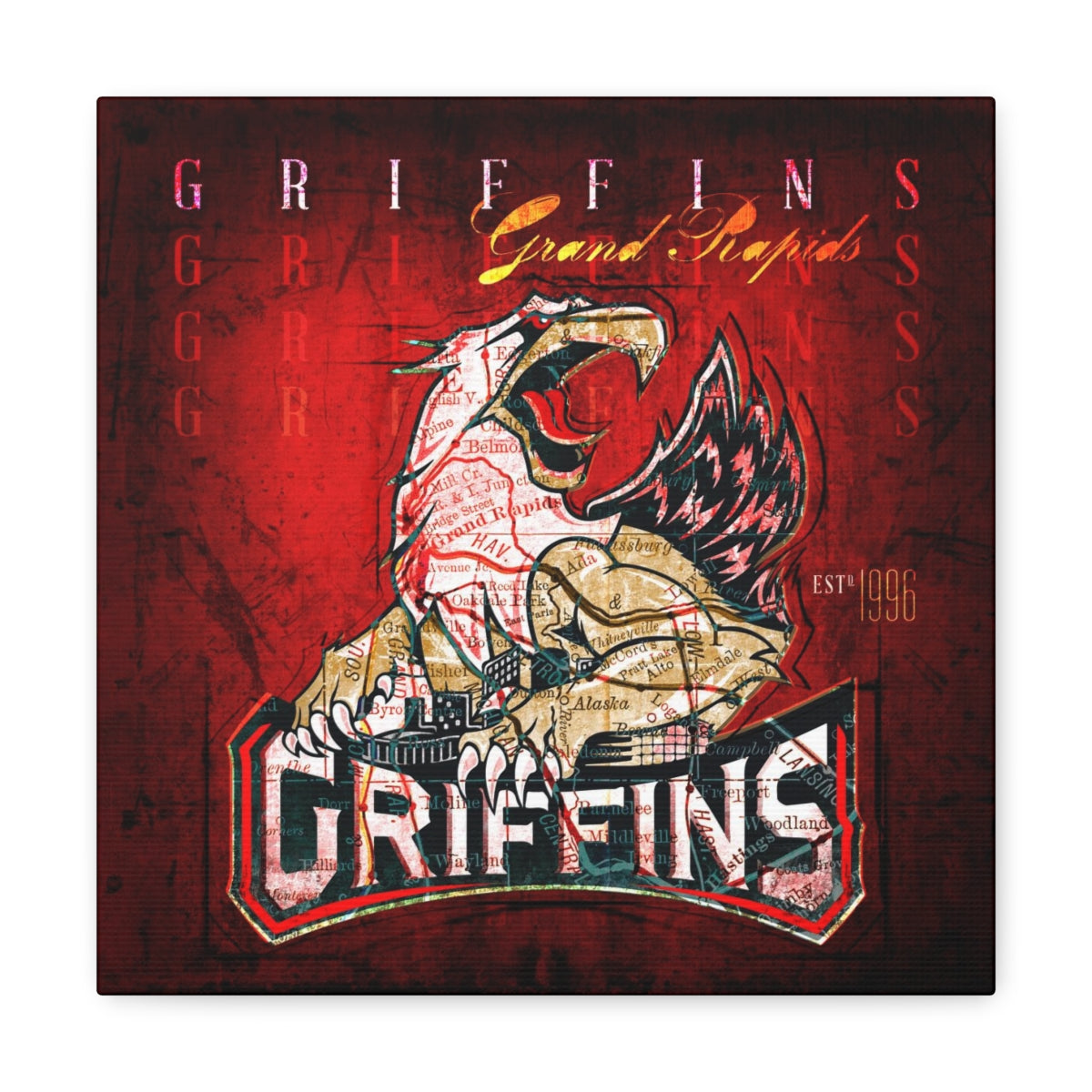 Grand Rapids Griffins Vintage Canvas Map