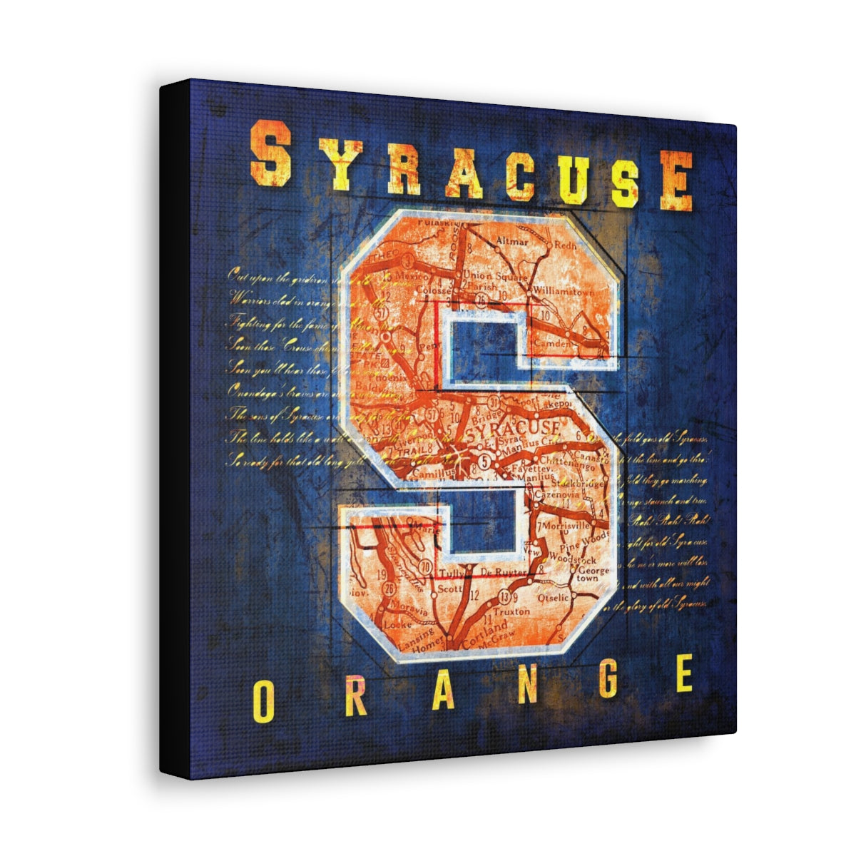 Syracuse Orange Vintage Canvas Map | Fight Song Lyrics