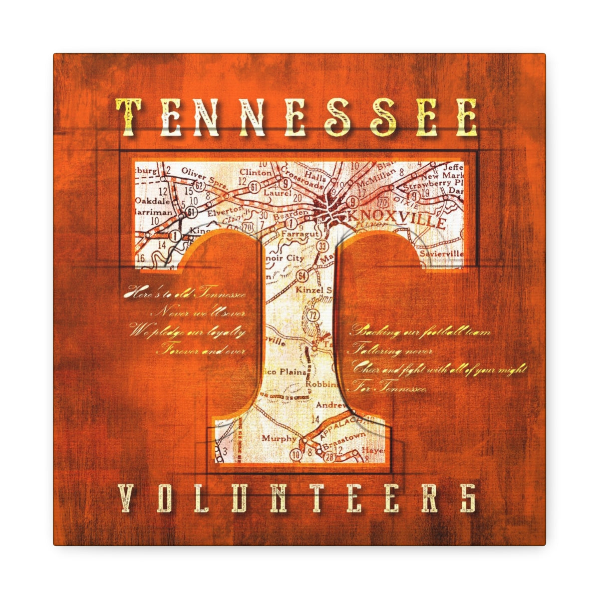 Tennessee Volunteers Vintage Canvas Map | Fight Song Lyrics