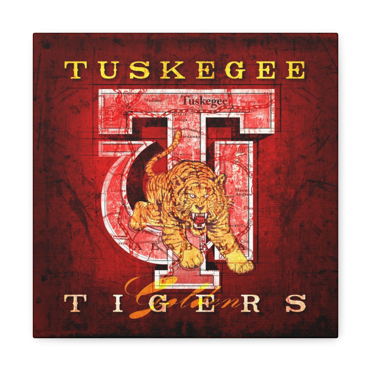 Tuskegee Golden Tigers Vintage Canvas Map