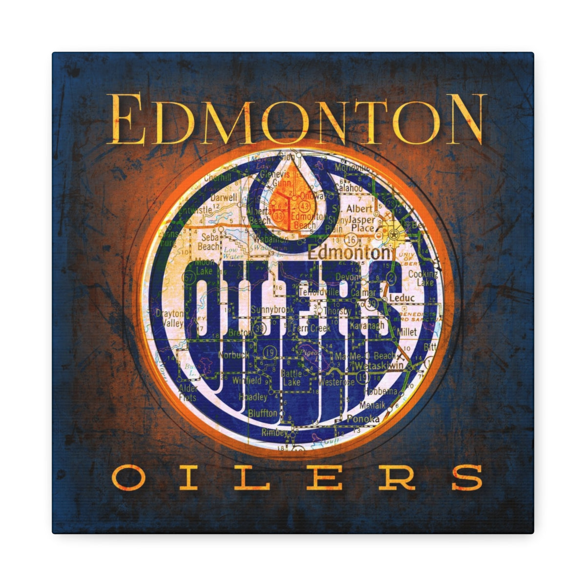 Edmonton Oilers Vintage Canvas Map