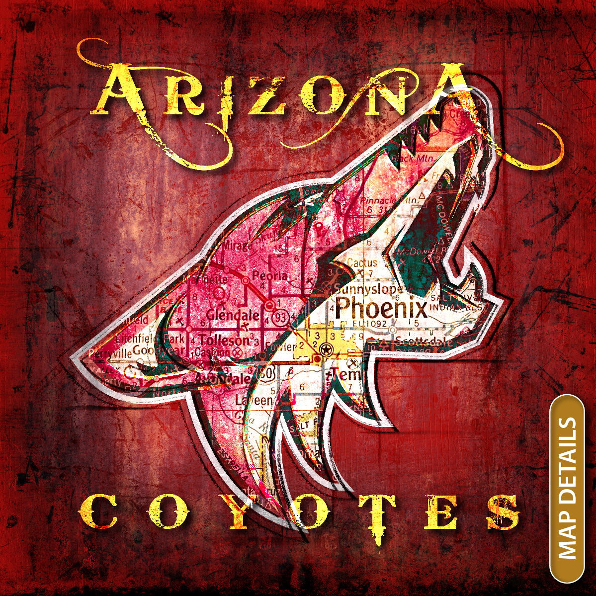 Arizona Coyotes Vintage Canvas Map