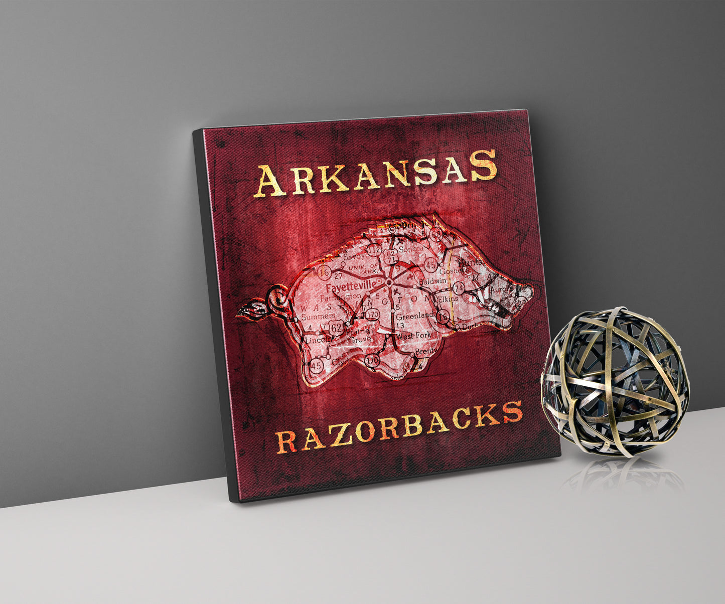 Arkansas Razorbacks Vintage Canvas Map