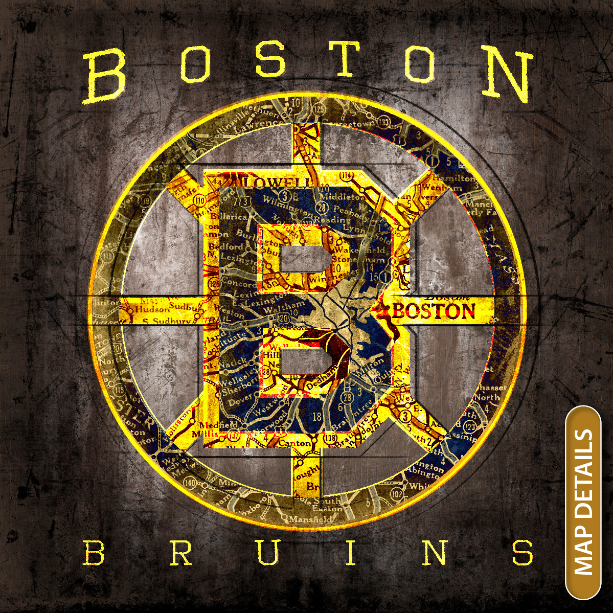 Boston Bruins Vintage Canvas Map