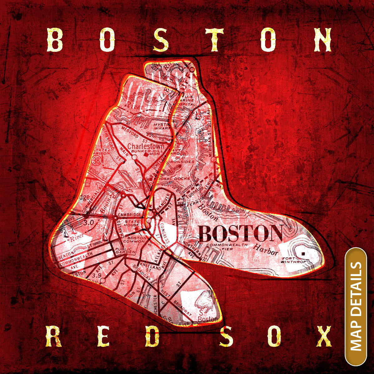 Boston Red Sox Vintage Canvas Map – Retro League Art