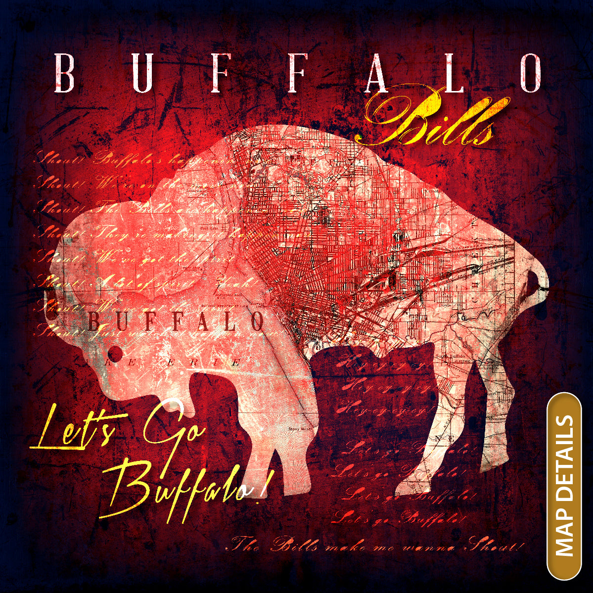 Buffalo Bills Vintage Canvas Map | Shout Fight Song Lyrics