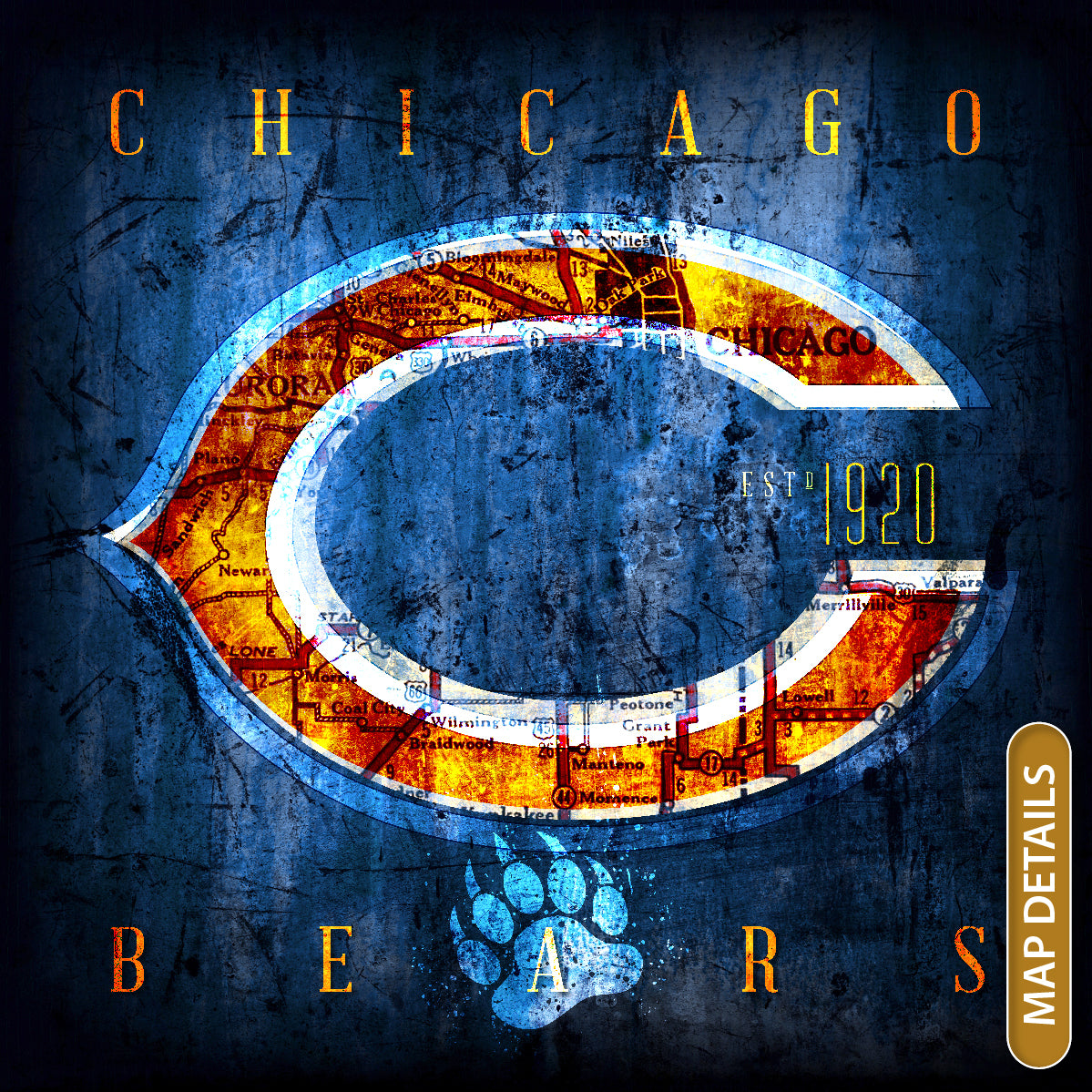 Chicago Bears Vintage Canvas Map