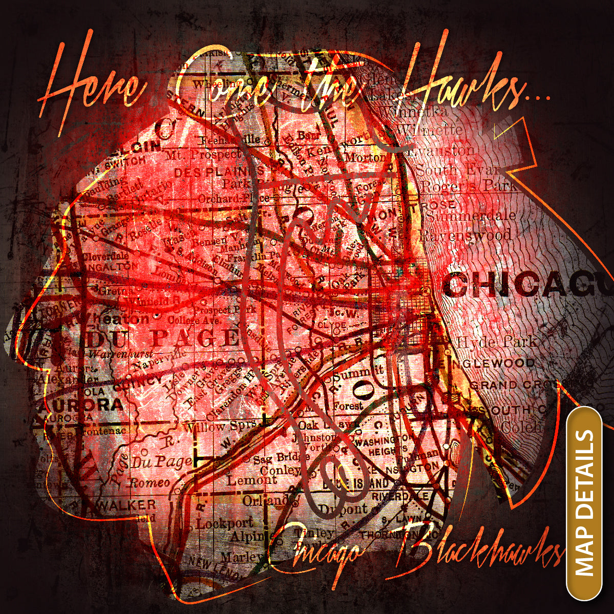 Chicago Blackhawks Vintage Canvas Map