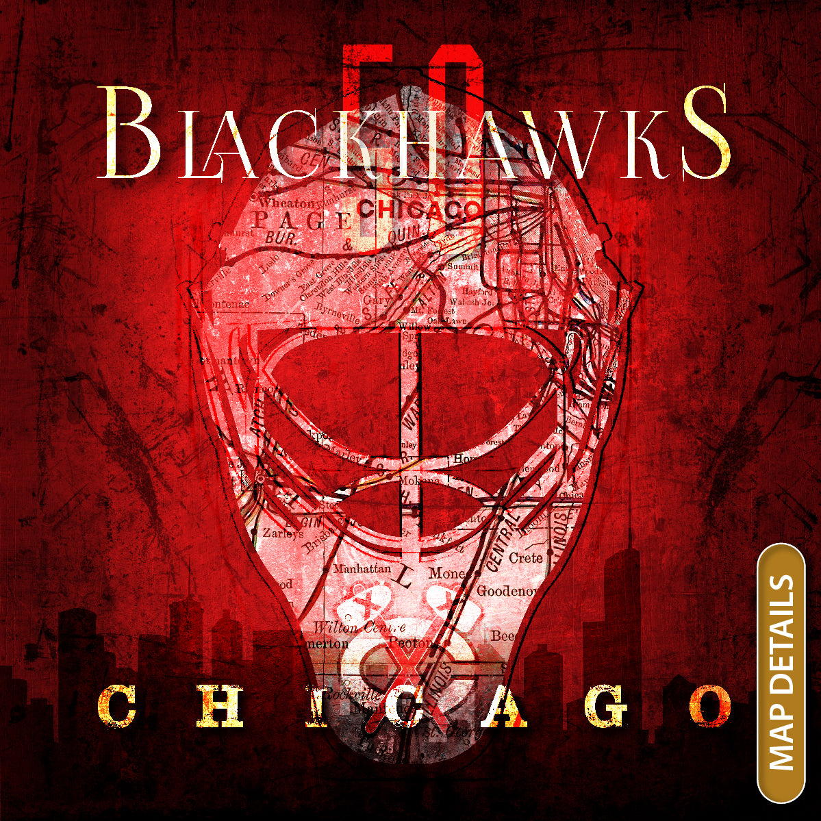 Chicago Blackhawks Vintage Canvas Map | Corey Crawford Mask