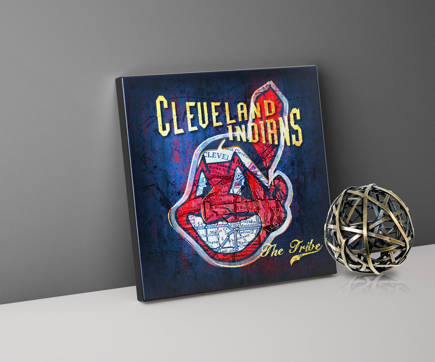 Cleveland Indians Vintage Canvas Map | Chief Wahoo