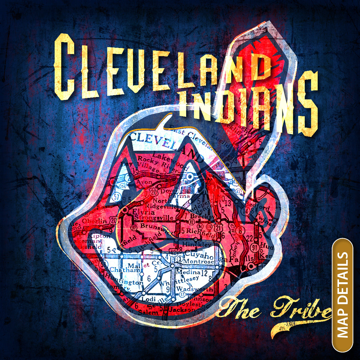 Cleveland Indians Vintage Canvas Map | Chief Wahoo