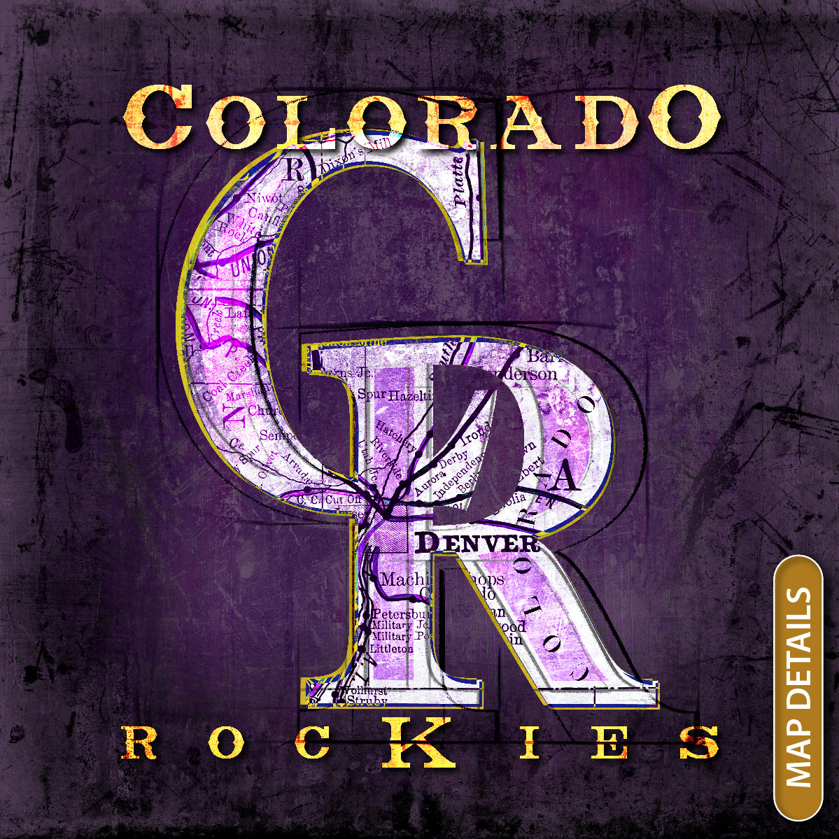 Colorado Rockies Vintage Canvas Map