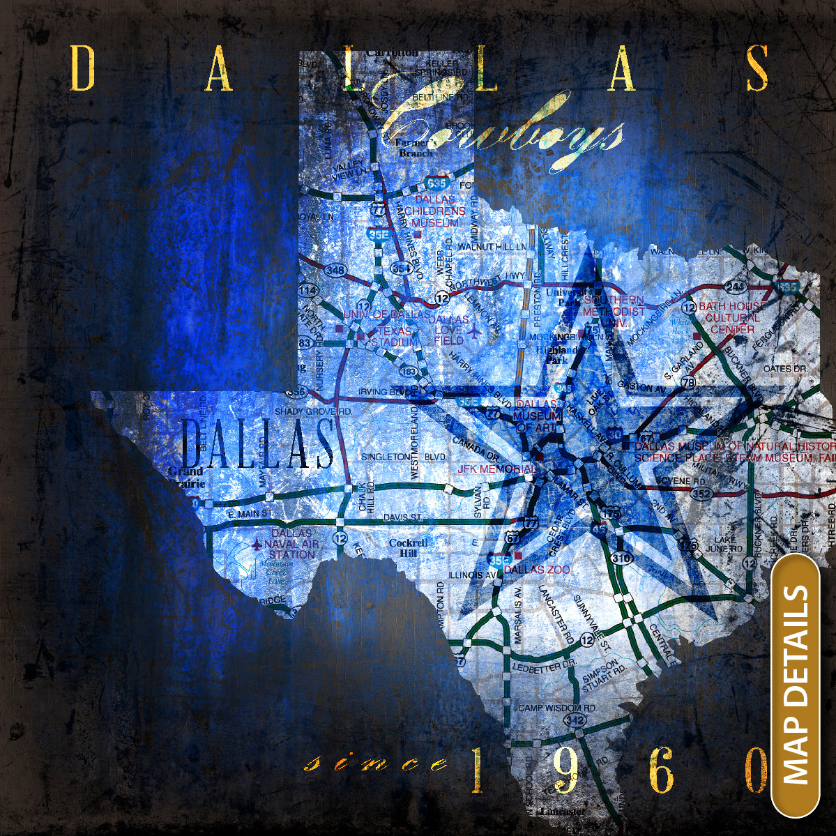 Dallas Cowboys Vintage Canvas Map