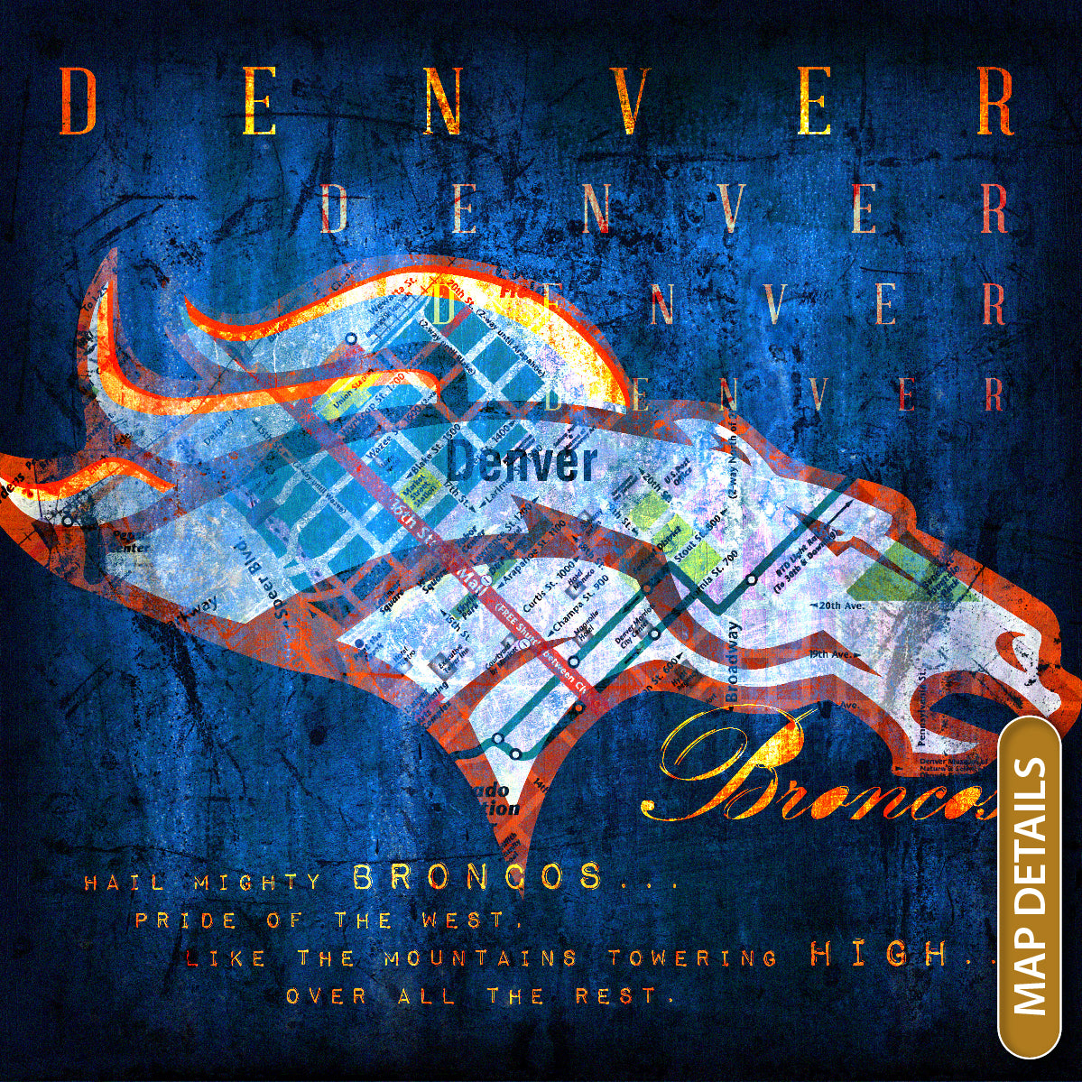 Denver Broncos Vintage Canvas Map