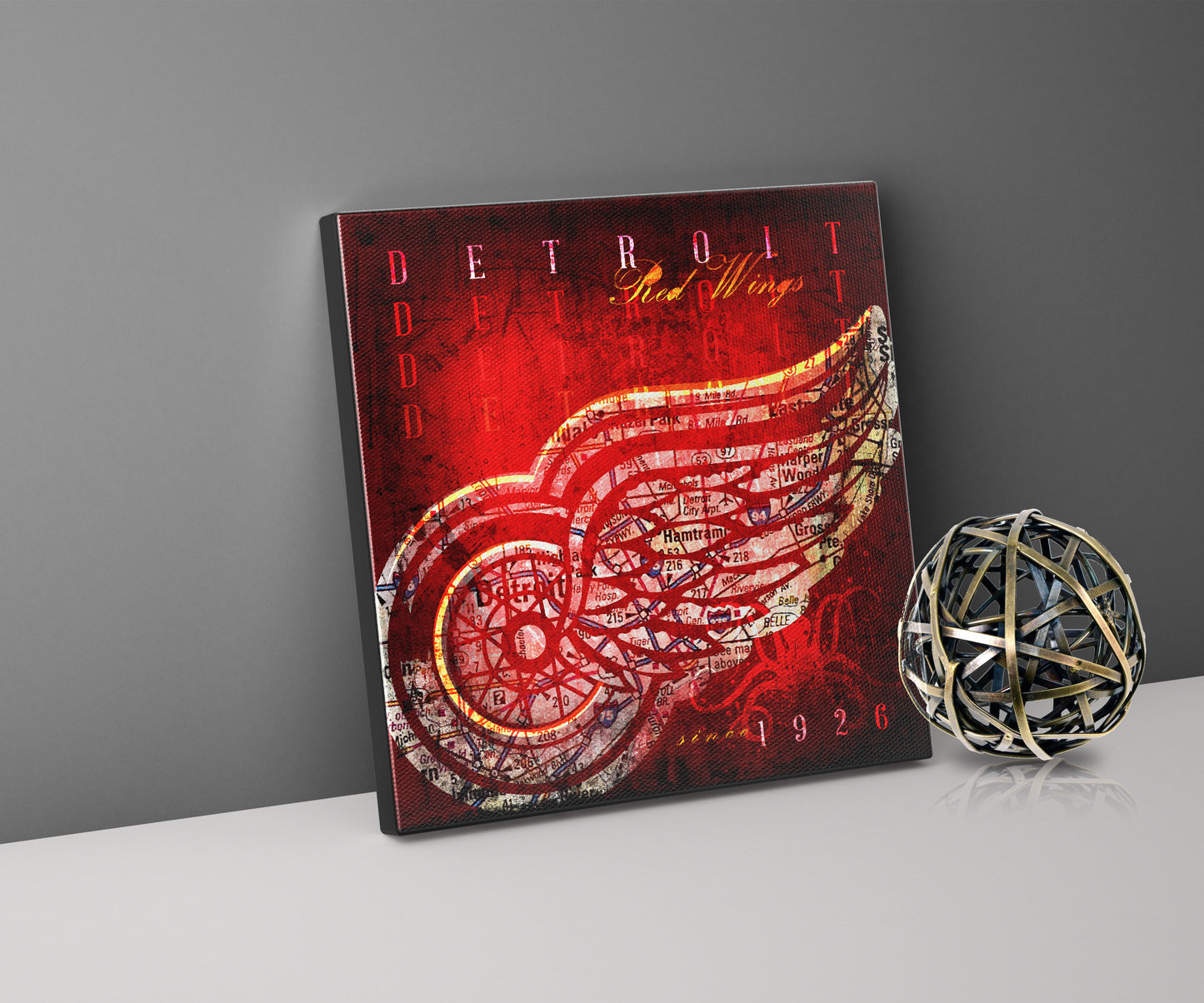 Detroit Red Wings Vintage Canvas Map