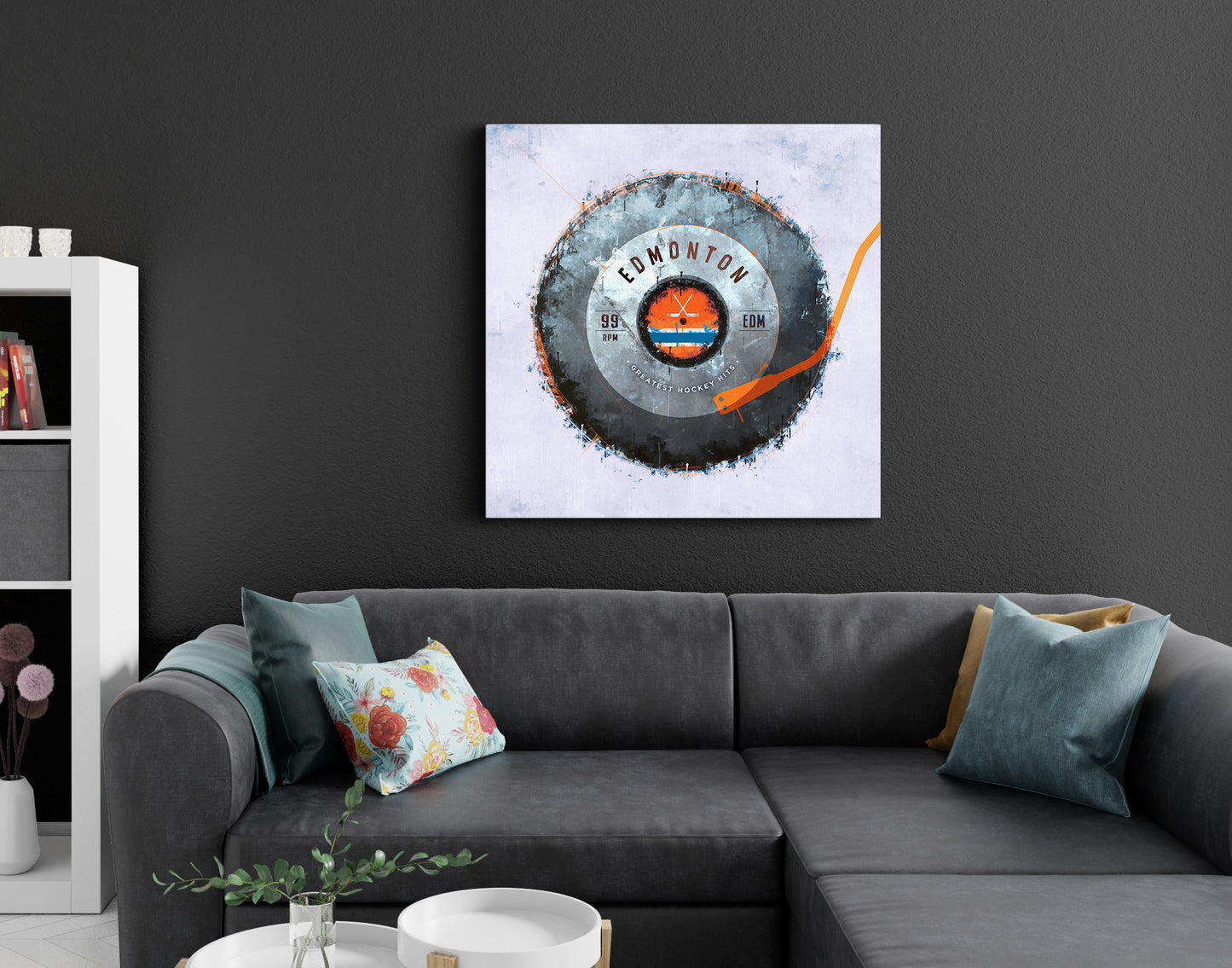 Edmonton Oilers Hockey Puck Turntable Canvas Art