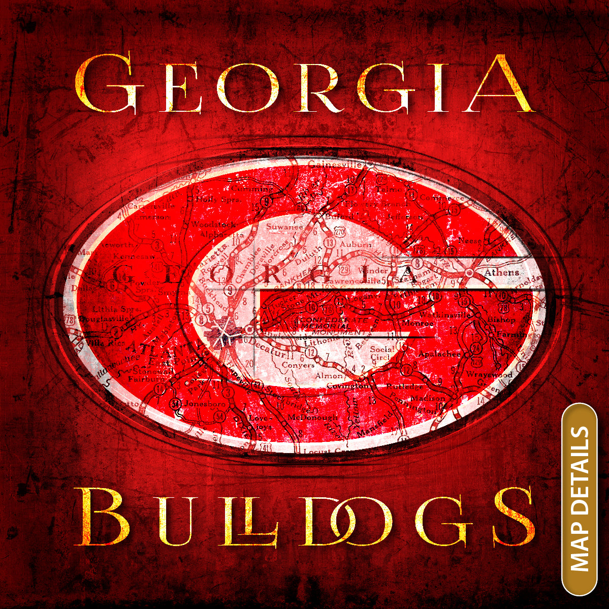 Georgia Bulldogs Vintage Canvas Map